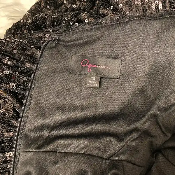 Aqua Sequin Gown Black Halter High Neck T-Back Slit