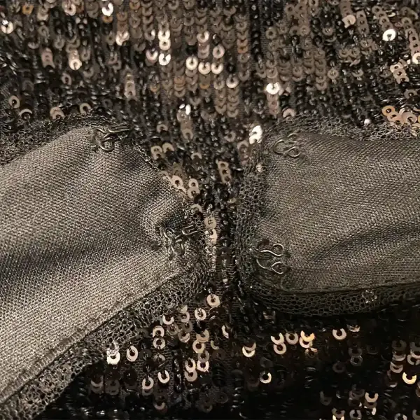 Aqua Sequin Gown Black Halter High Neck T-Back Slit