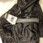 Aqua Sequin Gown Black Halter High Neck T-Back Slit