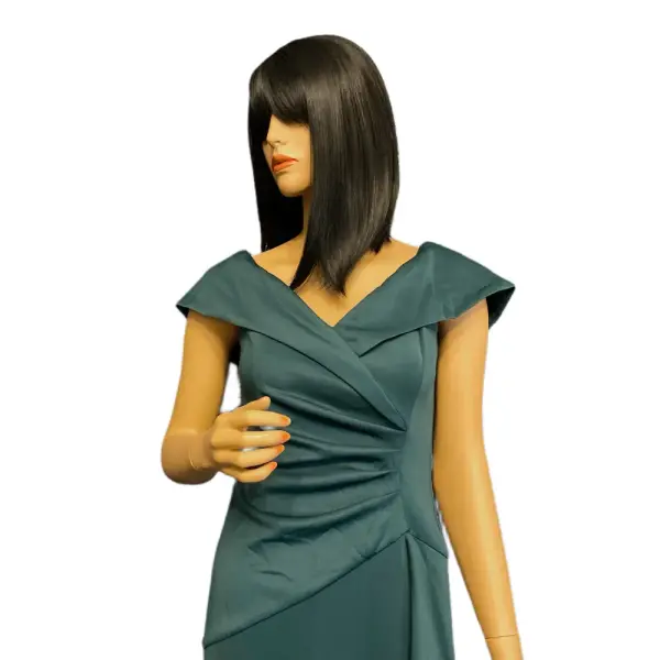 Aqua Off Shoulder Gown Teal Green Portrait Collar Ruched