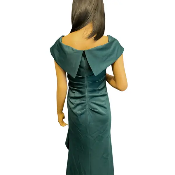 Aqua Off Shoulder Gown Teal Green Portrait Collar Ruched