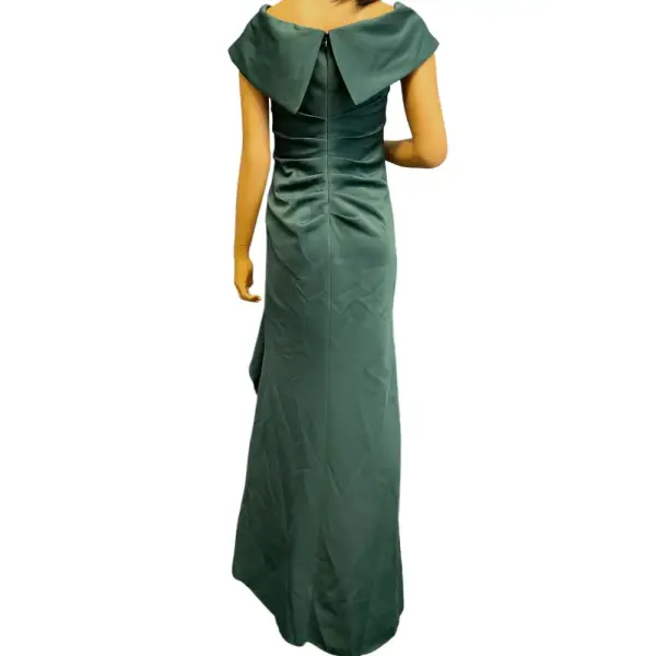 Aqua Off Shoulder Gown Teal Green Portrait Collar Ruched