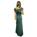 Aqua Off Shoulder Gown Teal Green Portrait Collar Ruched