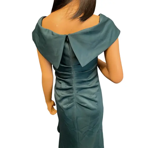 Aqua Off Shoulder Gown Teal Green Portrait Collar Ruched