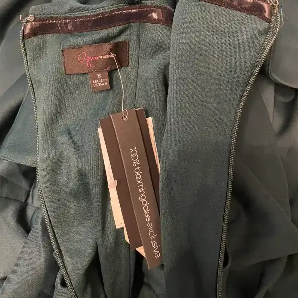 Aqua Off Shoulder Gown Teal Green Portrait Collar Ruched