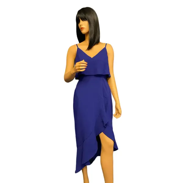 Aqua Royal Blue Asymmetric Ruffle Popover Dress