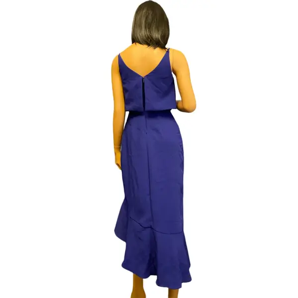 Aqua Royal Blue Asymmetric Ruffle Popover Dress