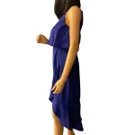Aqua Royal Blue Asymmetric Ruffle Popover Dress