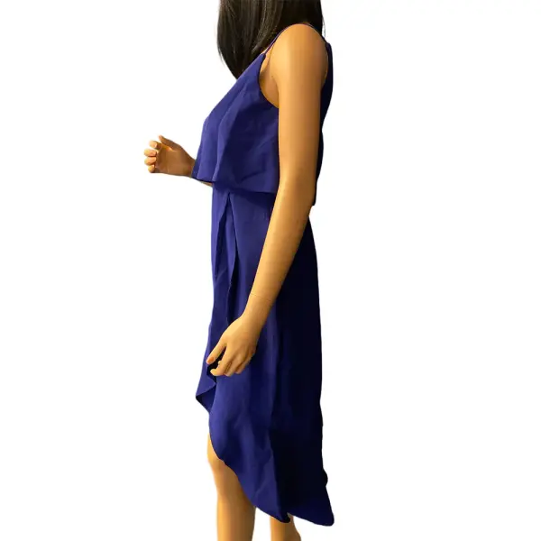 Aqua Royal Blue Asymmetric Ruffle Popover Dress
