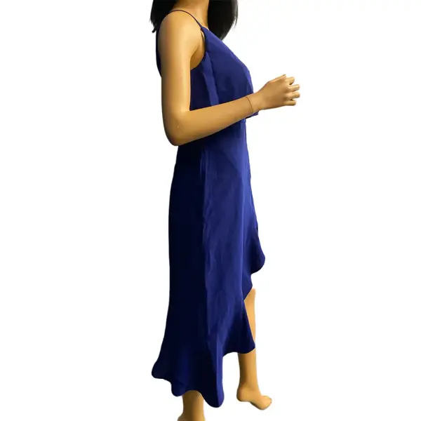 Aqua Royal Blue Asymmetric Ruffle Popover Dress
