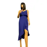 Aqua Royal Blue Asymmetric Ruffle Popover Dress