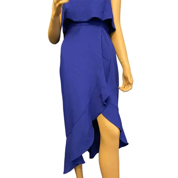 Aqua Royal Blue Asymmetric Ruffle Popover Dress