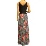 Aqua Mixed Print Pleated Gown with Mesh Inset Waist