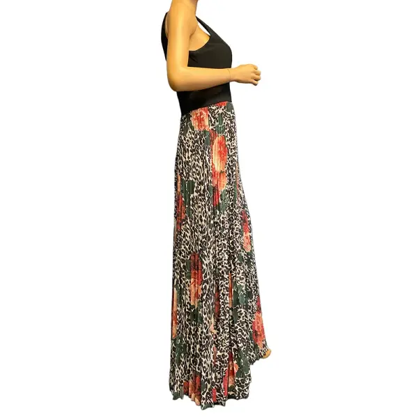 Aqua Black Red Floral Pleated Chiffon Gown Dress Size 6