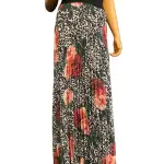 Aqua Black Red Floral Pleated Chiffon Gown Dress Size 6