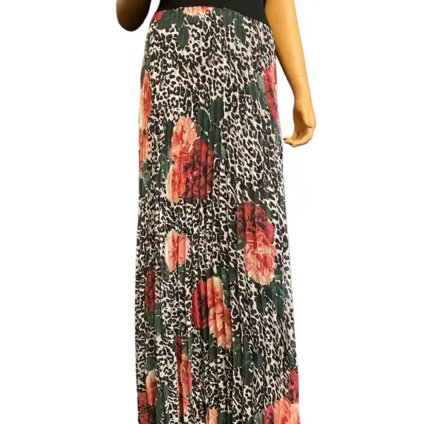 Aqua Black Red Floral Pleated Chiffon Gown Dress Size 6