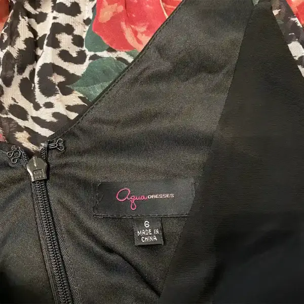 Aqua Black Red Floral Pleated Chiffon Gown Dress Size 6