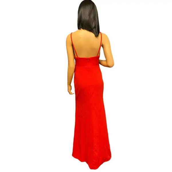 Aqua Red V Neck High Slit Evening Gown