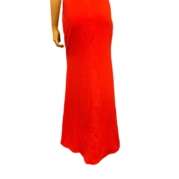 Aqua Red V Neck High Slit Evening Gown