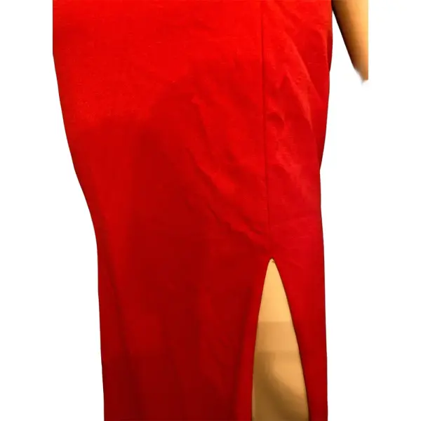 Aqua Red V Neck High Slit Evening Gown