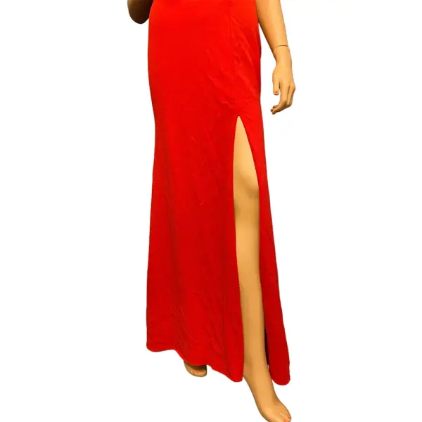 Aqua Red V Neck High Slit Evening Gown