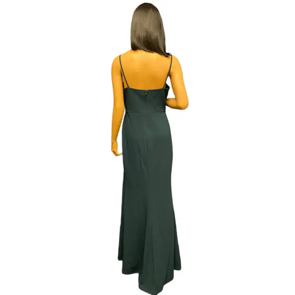 Aqua Pine Green Scoop Neck High Slit Evening Gown