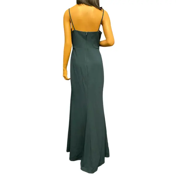 Aqua Pine Green Scoop Neck High Slit Evening Gown