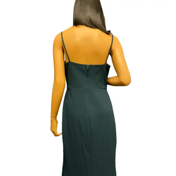 Aqua Pine Green Scoop Neck High Slit Evening Gown