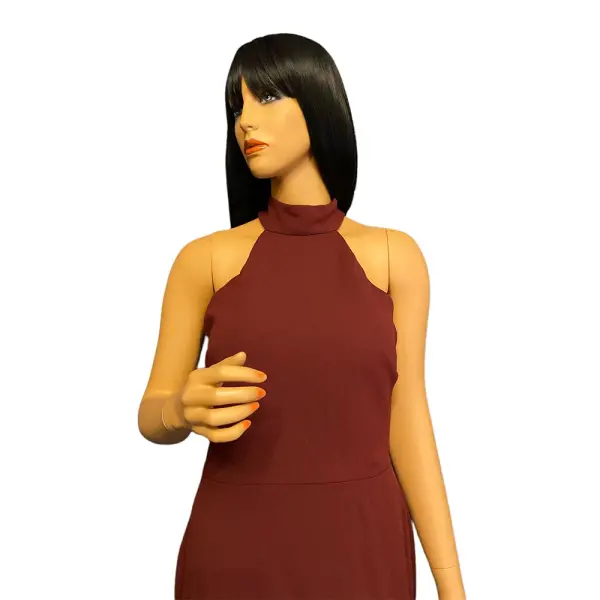 Aqua Burgundy Halter Neck High Slit Evening Gown