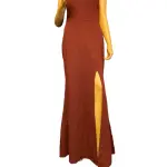 Aqua Burgundy Halter Neck High Slit Evening Gown