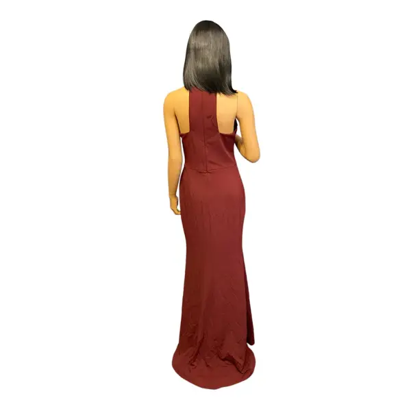 Aqua Burgundy Halter Neck High Slit Evening Gown