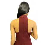Aqua Burgundy Halter Neck High Slit Evening Gown