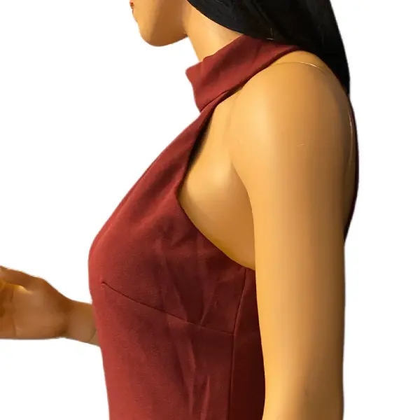 Aqua Burgundy Halter Neck High Slit Evening Gown