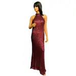 Aqua Burgundy Sequin Halter Neck Evening Gown