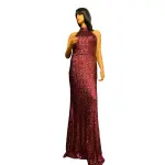Aqua Burgundy Sequin Halter Neck Evening Gown