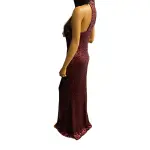 Aqua Burgundy Sequin Halter Neck Evening Gown