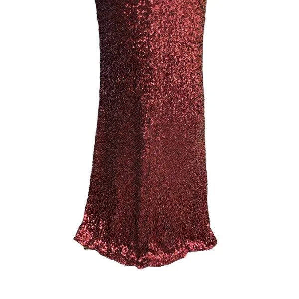 Aqua Burgundy Sequin Halter Neck Evening Gown