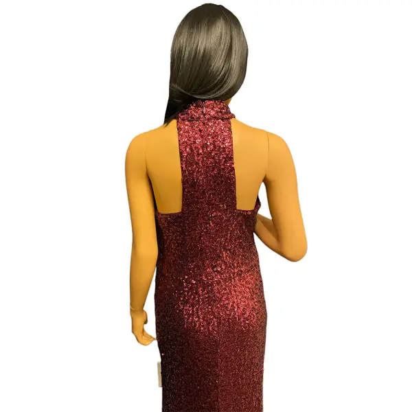 Aqua Burgundy Sequin Halter Neck Evening Gown