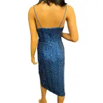 Aqua Peacock Blue Sequin Cowl Neck Midi Dress