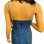 Aqua Peacock Blue Sequin Cowl Neck Midi Dress