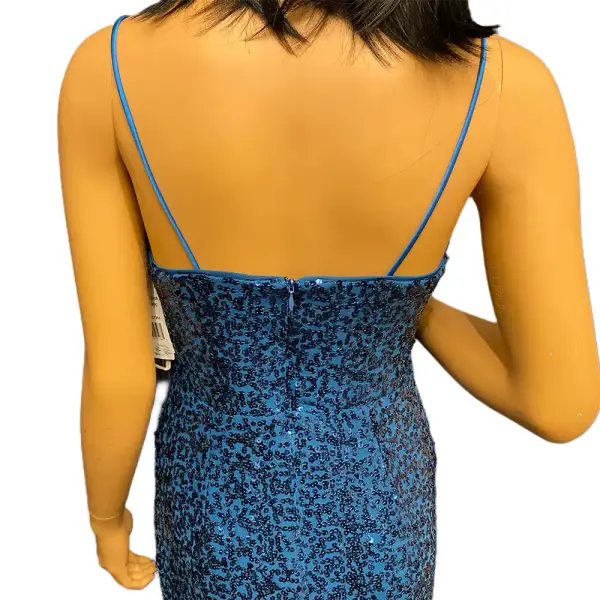 Aqua Peacock Blue Sequin Cowl Neck Midi Dress