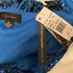 Aqua Peacock Blue Sequin Cowl Neck Midi Dress