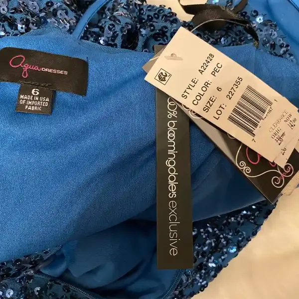 Aqua Peacock Blue Sequin Cowl Neck Midi Dress