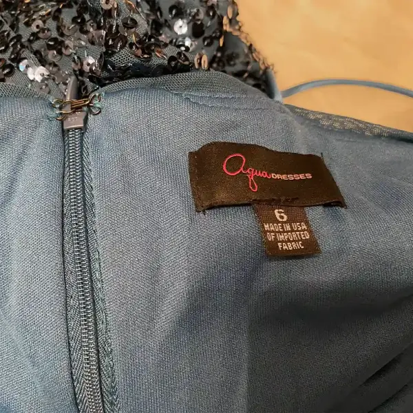 Aqua Peacock Blue Sequin Cowl Neck Midi Dress