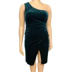 Aqua Hunter Green Velvet One Shoulder Cocktail Dress
