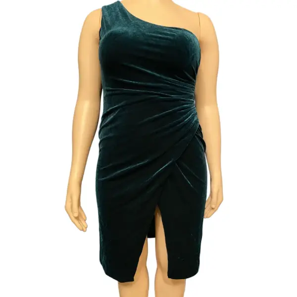 Aqua Hunter Green Velvet One Shoulder Cocktail Dress