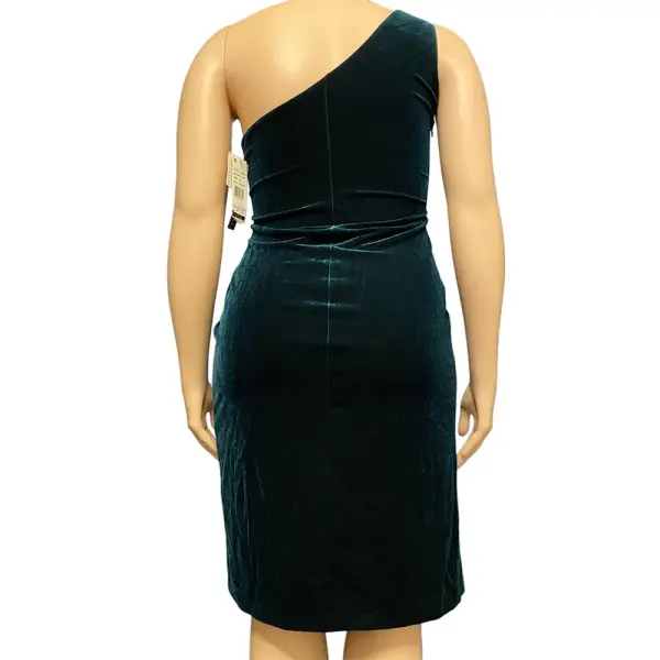 Aqua Hunter Green Velvet One Shoulder Cocktail Dress