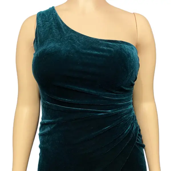 Aqua Hunter Green Velvet One Shoulder Cocktail Dress