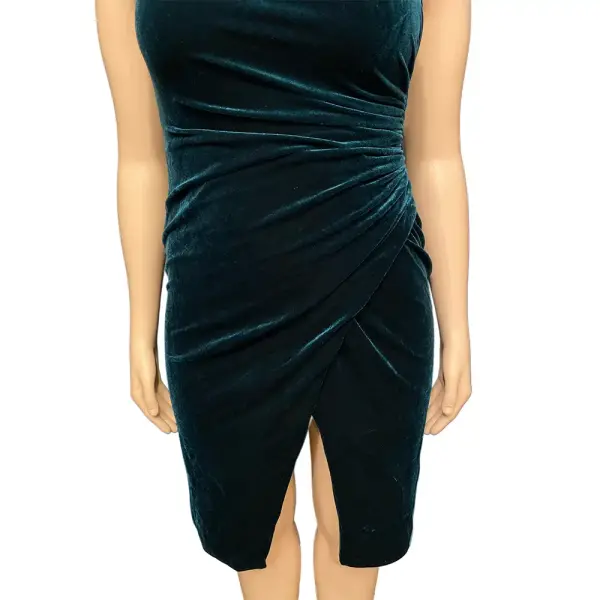 Aqua Hunter Green Velvet One Shoulder Cocktail Dress