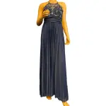 B. Darlin Embellished Halter Gown with Pleated Skirt